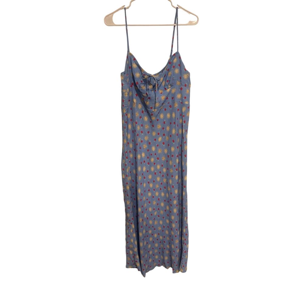 RIXO Lanie Midi Dress XL US 12 Blue Floral Sun Print Saks Fifth Avenue